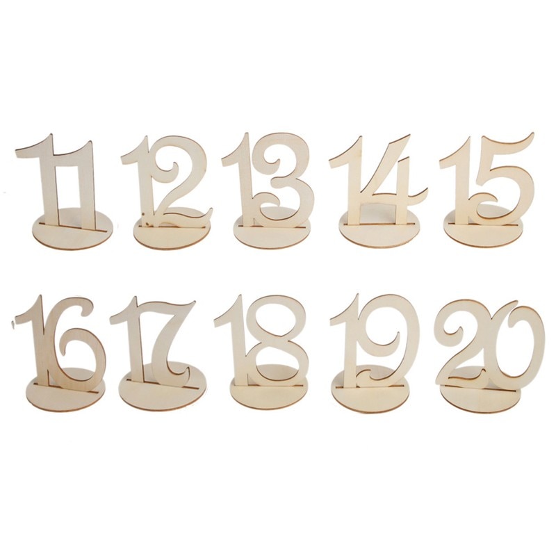 10pc 1-20 Wooden Table Numbers Set with Base Birthday Wedding Party Decor