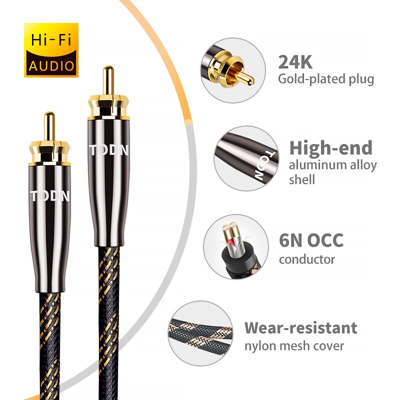 TODN Audio Cable Male to Male 75Ω Premium SPDIF Coaxial RCA Cable for Sound Bar CD DVD Digital TV