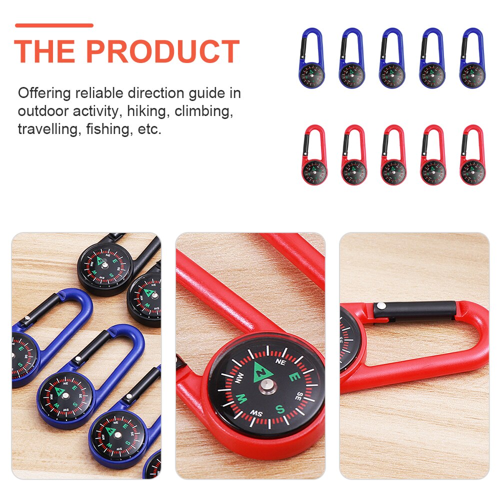 10 Pcs Outdoor Climbing Compass Carabiner Practical Carabiner Clip Plastic Carabiner