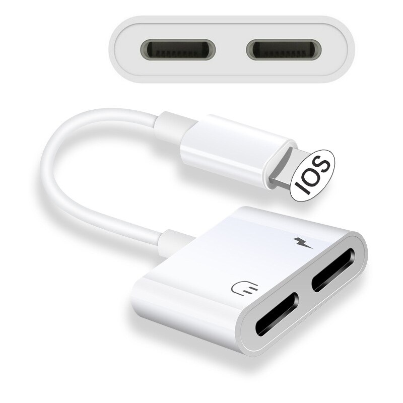 2 in 1 iOS Lightning to 3.5mm Jack Adapter Headphone Charger & Aux Audio Splitter Cable Compatible iPhone Support iOS System: Dual Lightning IOS