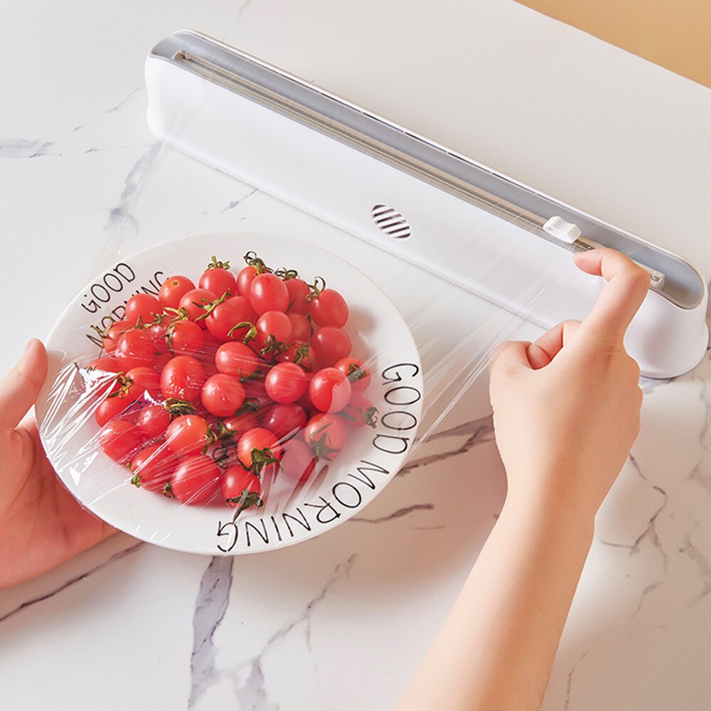 Food Wrap Dispenser Punch-free Fixing Food Wrap Cutter Kitchen Tool Cling Film Wrap Safety Durable Non-toxic Storage Organizer