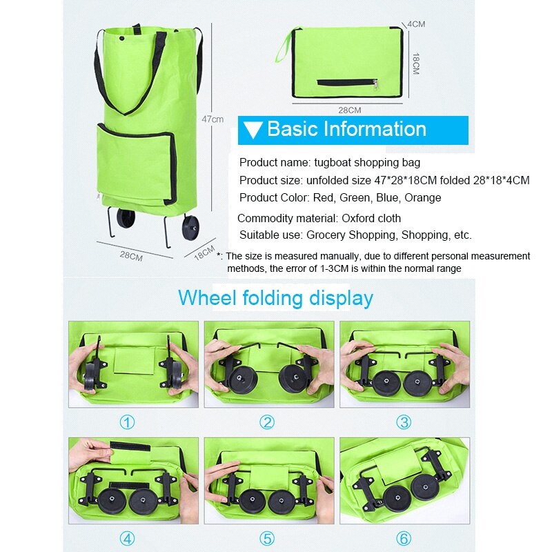 LEDFRE winkelwagen boodschappen trolley met wieltjes Sleepboot Bag Folding Supermarkt Boodschappen Winkelwagen Huishoudelijke Draagbare Boodschappentas LF71041