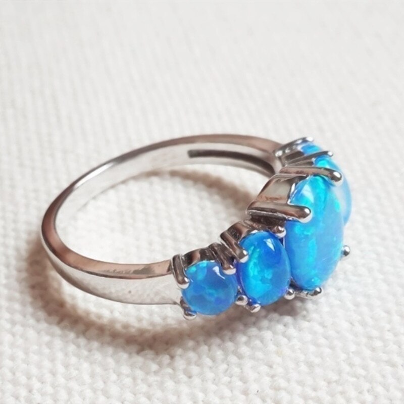 FDLK-Anillo de boda con ópalo de Fuego Azul, joyería de compromiso