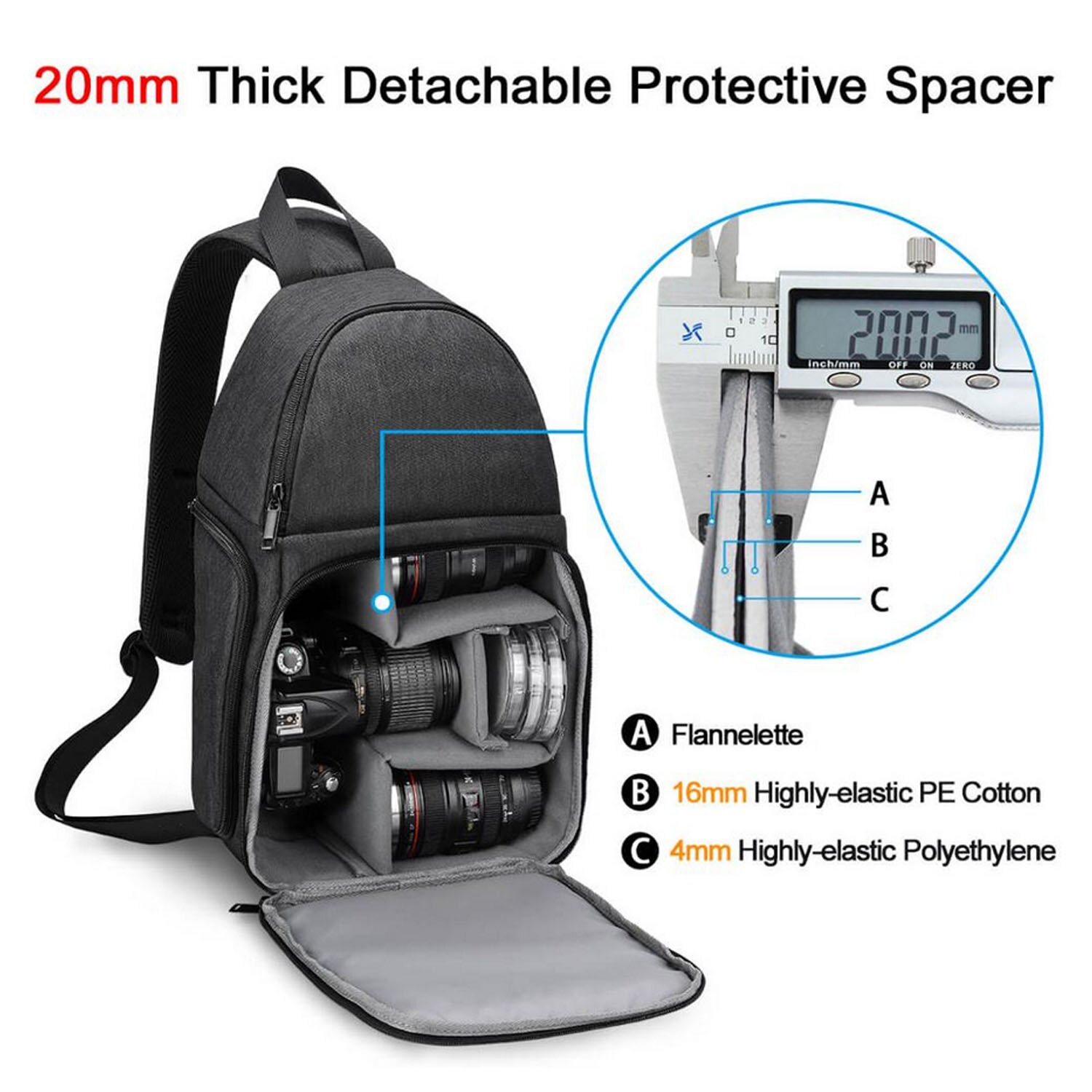 Besegad Portable Waterproof DSLR Camera Chest Sling Crossbody Shoulder Bag with Removable Divider Tripod Holder for Photographer
