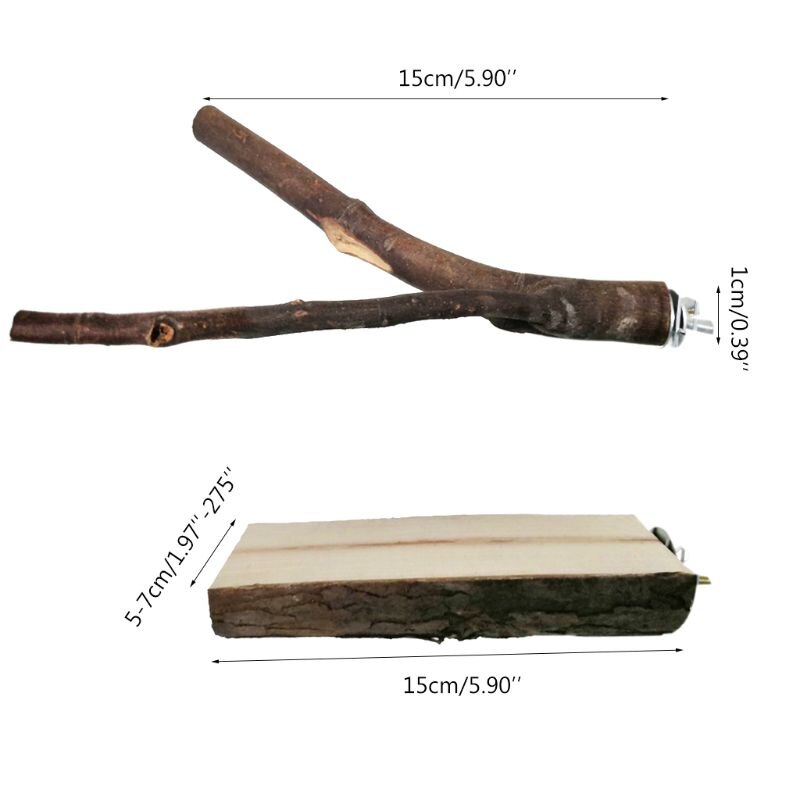 2 uds. De juguetes Natutal de madera para loros y pájaros, percha rugosa para pájaros, soporte de juego con jaula, plataforma B85C
