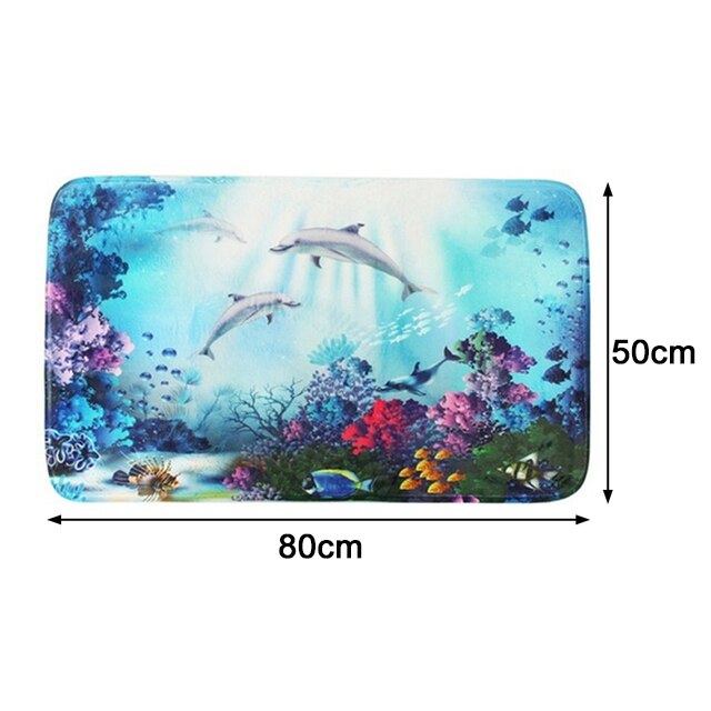 Ocean Dolphin Toilet Seat Waterproof Shower Curtain Set Toilet Cover Non-Slip Comfortable Bathroom Mat Bath Decoration: 50cmX80cm Bath Mat
