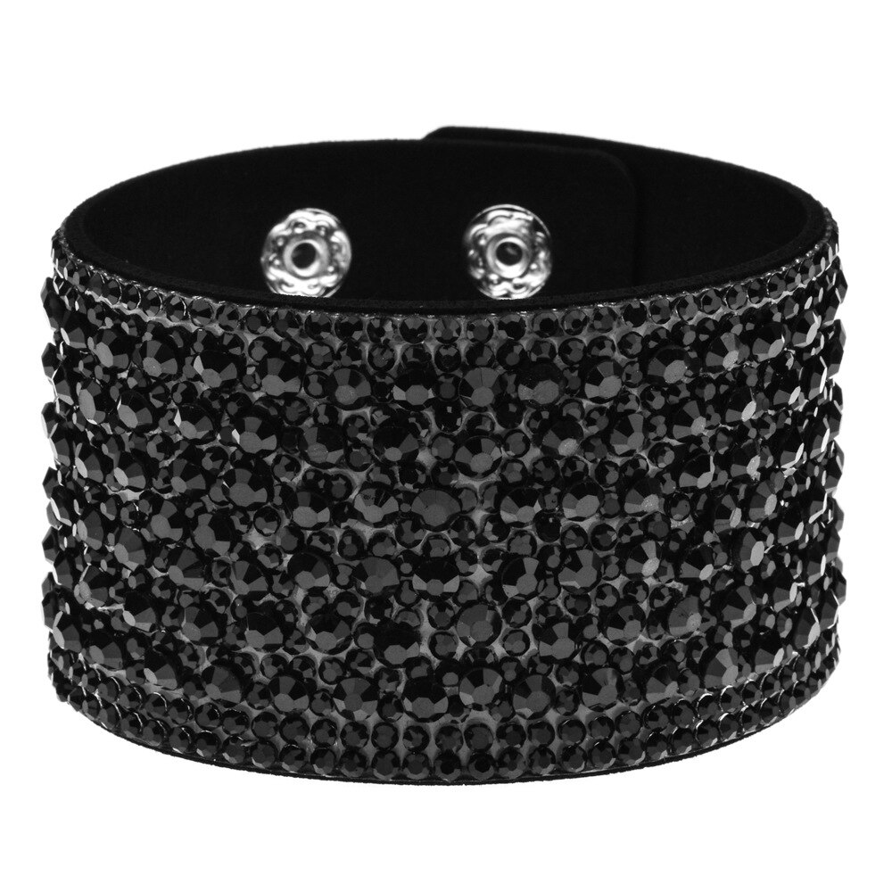 Louleur Breiten Leder Kristall Armbänder & Armreifen Für Frauen Mädchen Handgemachte Weibliche Charme Manschette Armbinde Armbinde Partei Schmuck: Schwarz
