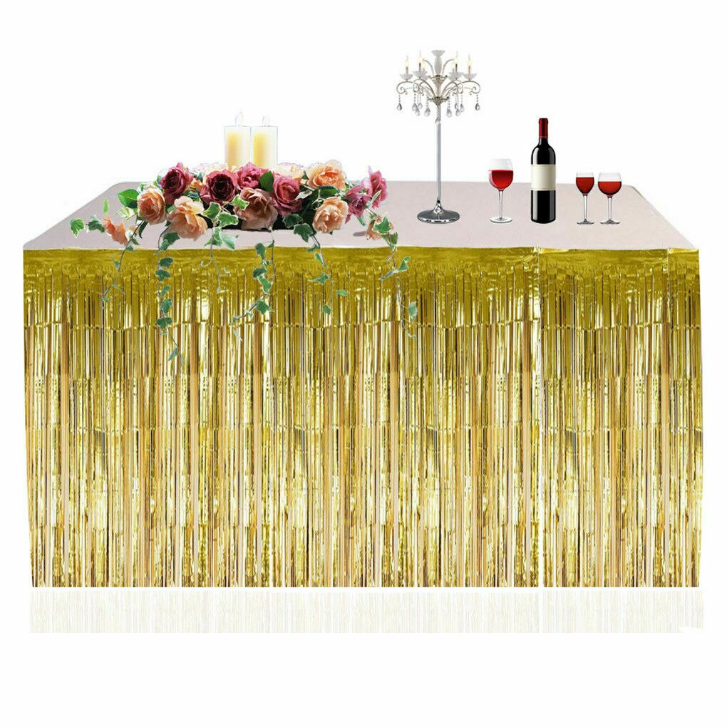 Fringe Tassel Table Skirt Foil for Beach Party Wedding MetallicTinsel Decoration: Gold
