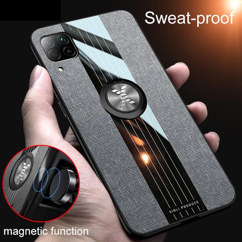 Für huawei p40 lite fall luxus magnetische ring halter tuch stoff stoßfest zurück abdeckung für huawei p 40 lite licht coque fundas