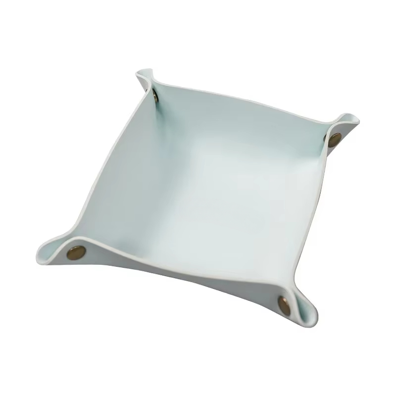 Caja de almacenamiento de cuero nórdico, bandeja de almacenamiento de escritorio, joyería, cesta de almacenamiento de llaves y cosméticos, estuche de almacenamiento plegable, organizador de mesa: Multicolor