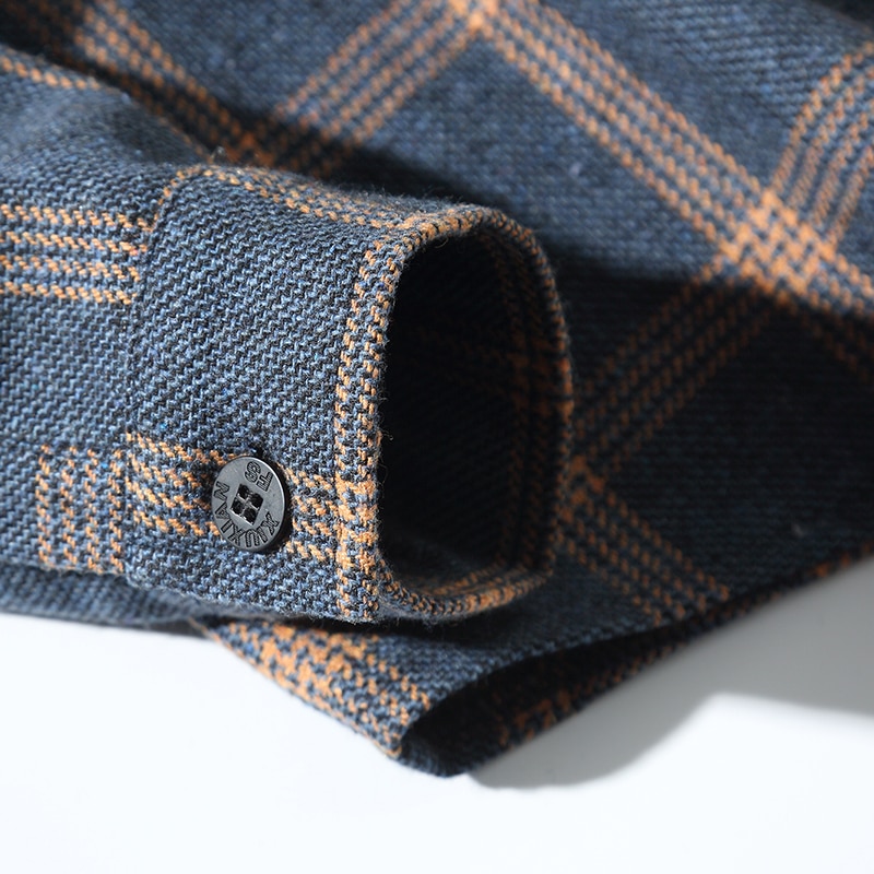 Tilfeldig herre, børstet flanell rutete rutete skjorter med enkel lomme med lange ermer, tykk gingham-skjorte med standard passform