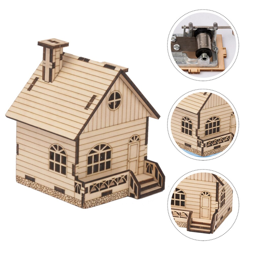 1 Set Christmas House Box Wooden DIY Crafts Box DIY Material Kit