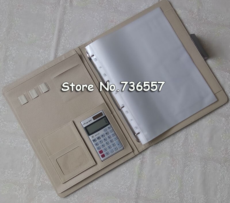 leather folder Padfolio multifunction organizer planner notebook ring binder A4 file folder with calculator office supply