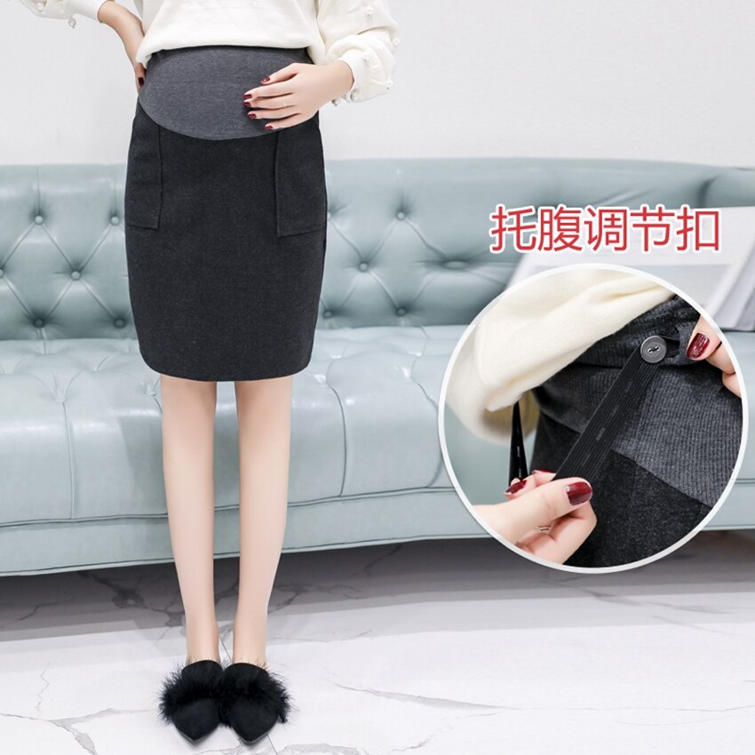 Jupe en laine pour femme enceinte, vêtement de maternité, automne et hiver, coupe longue, style coréen: Gris foncé / XXL