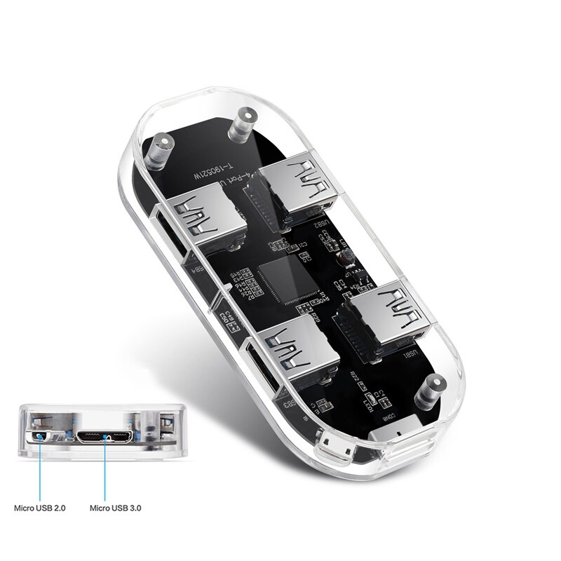 USB Hub Transparent USB3.0 Adapter 4 Port USB Combo TF SD Card Reader All in One for PC/Laptop
