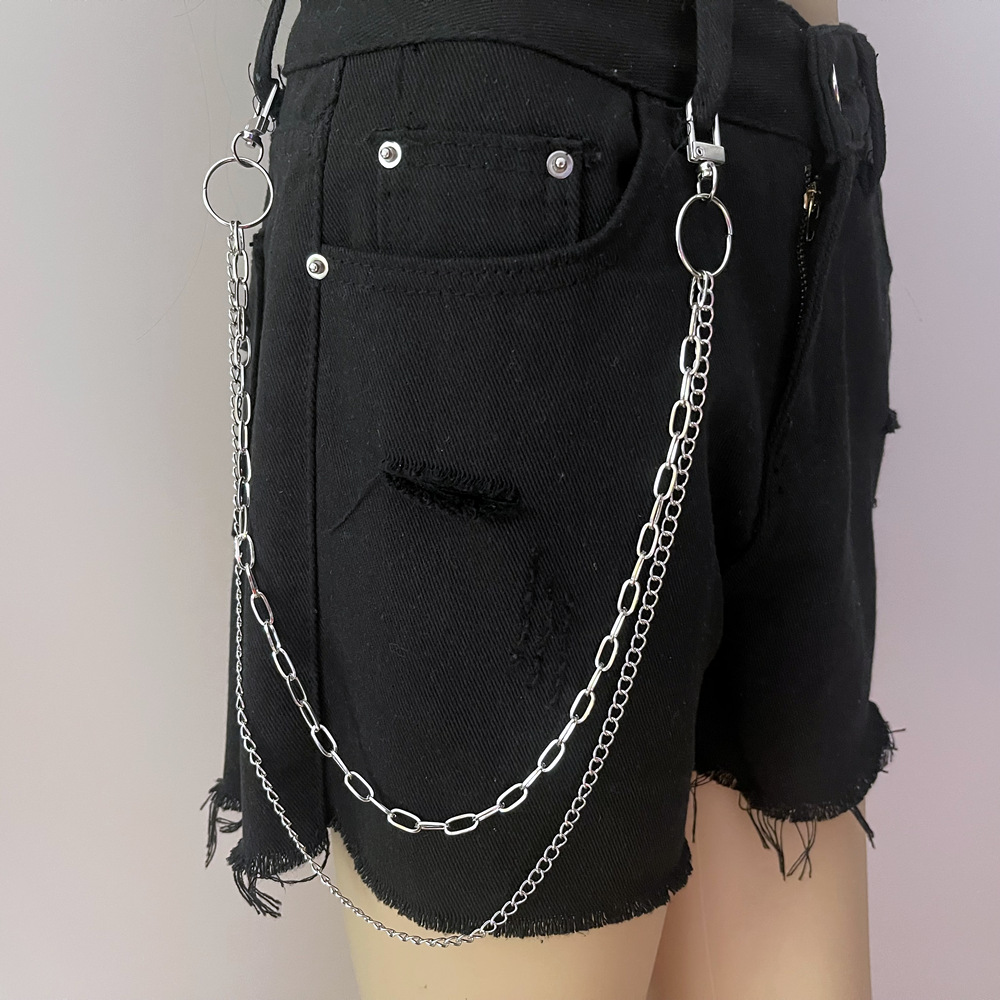 DIEZI Hip Hop Vintage coche Jeans pantalones llavero con anilla para Mujeres Hombres Hip Hop multicapa estrella borla cadena colgante cadena para bolso: Azul