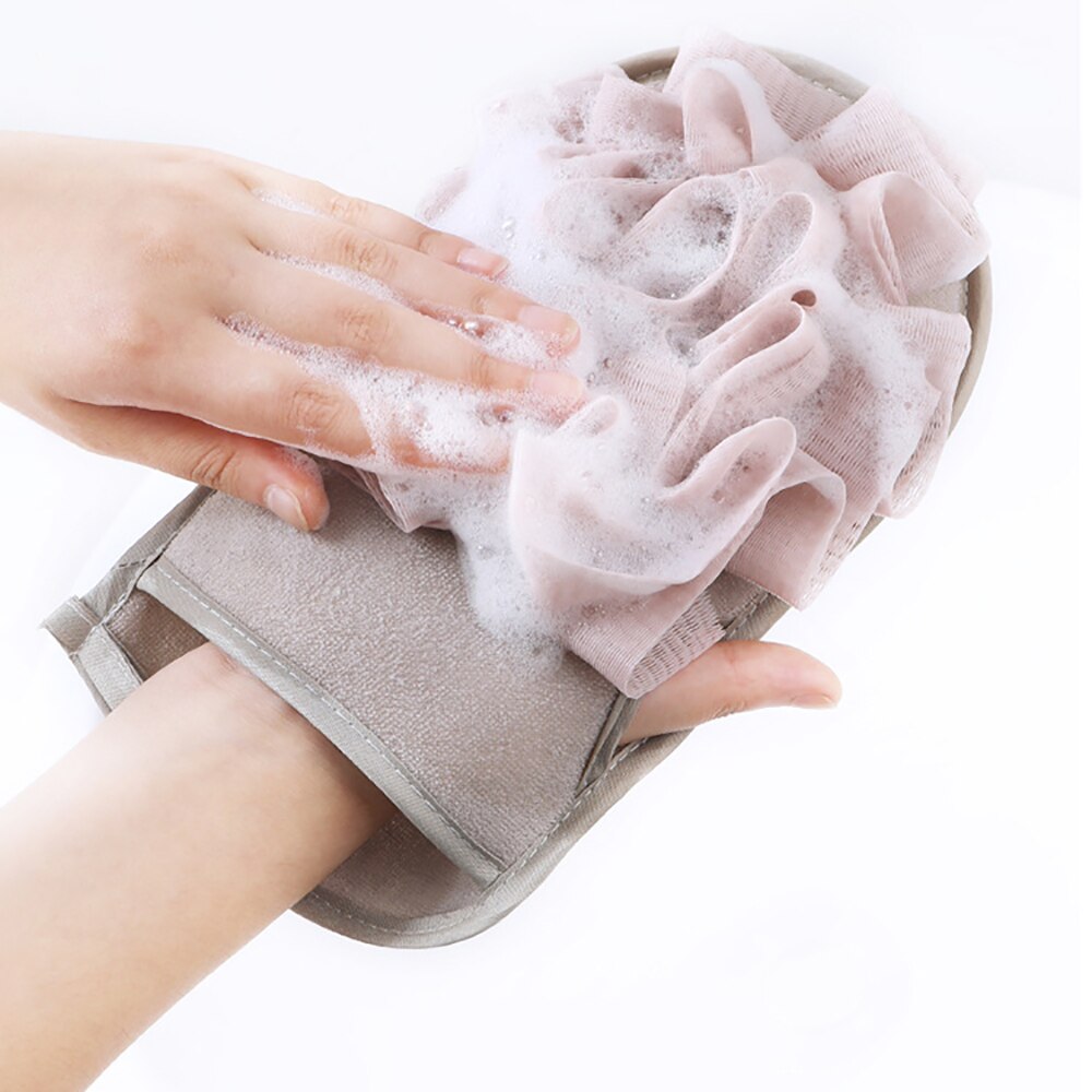 Guante de baño portátil para el hogar, esponja de limpieza corporal de doble cara, Bola de malla de masaje, herramienta de baño exfoliante