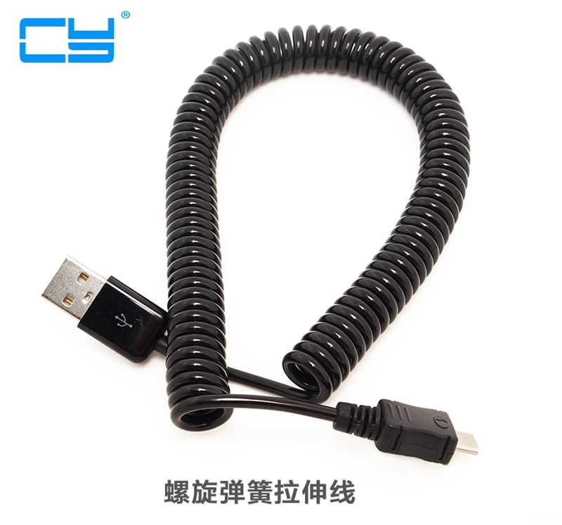 Retractable 90 degree usb micro usb kabel Charge USB to Micro USB Spring Cable Data Sync Charger Cord Coiled Cabo
