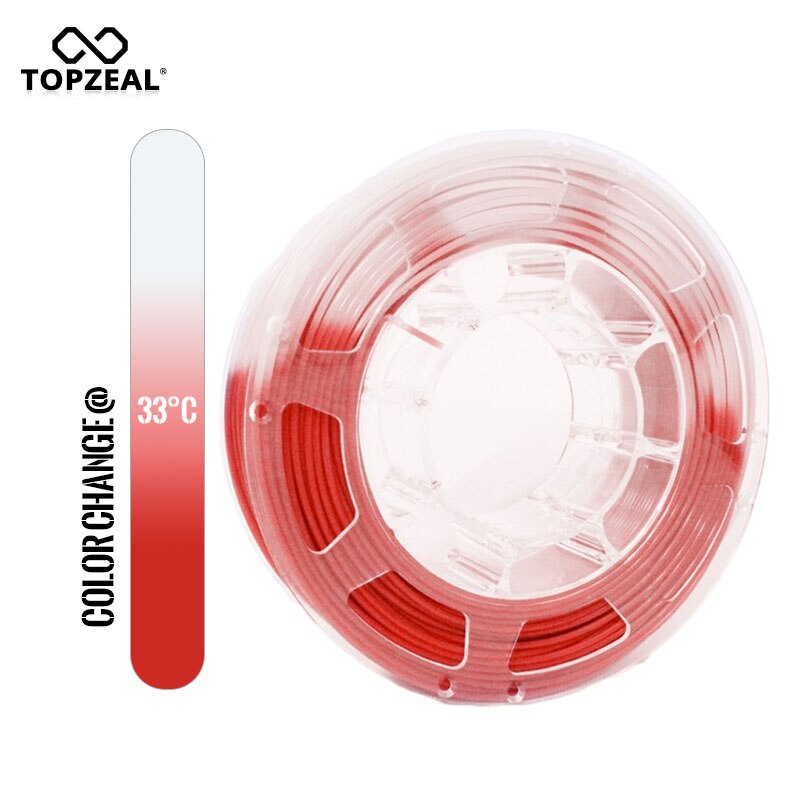 TOPZEAL 3D Printer PLA Temperatuurverandering Kleur Gloeidraad, Dimensionale Nauwkeurigheid +/-0.05, 1 KG Spool, 1.75mm, Rood Naar Wit