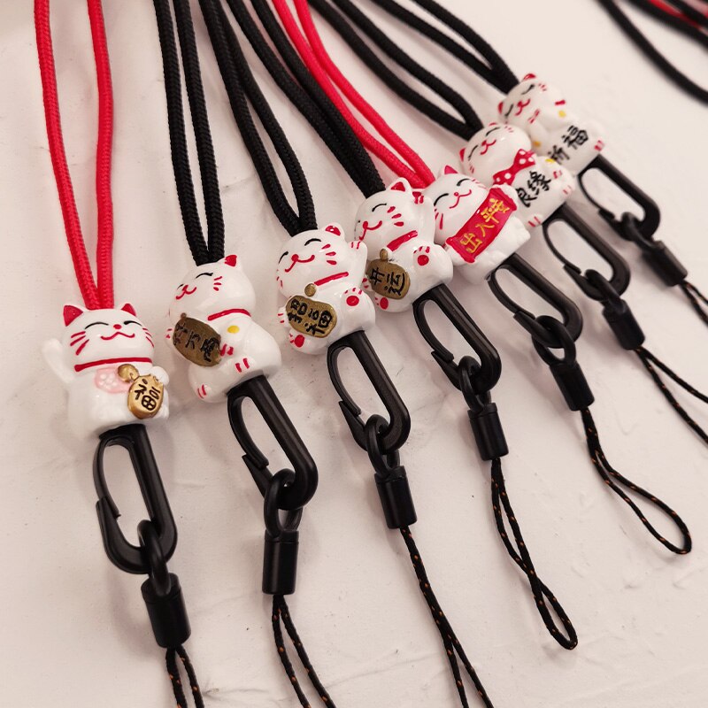 Phone Wrist Straps Lucky Cat Lanyard Strap Mobile Phone Straps Wrist Rope Hanging Neck Rope With Key chain Anti-lost Lanyard