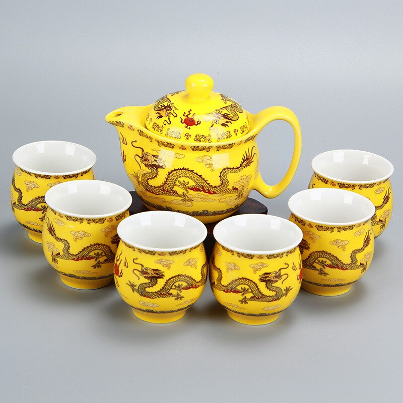Chinese Ceramic Tea Set Kung Fu Porcelain Tea Cup Pot Set Dragon Teapot Teacup Kungfu Teaset Puer Oolong Tea Ceremony Teaware: Gold