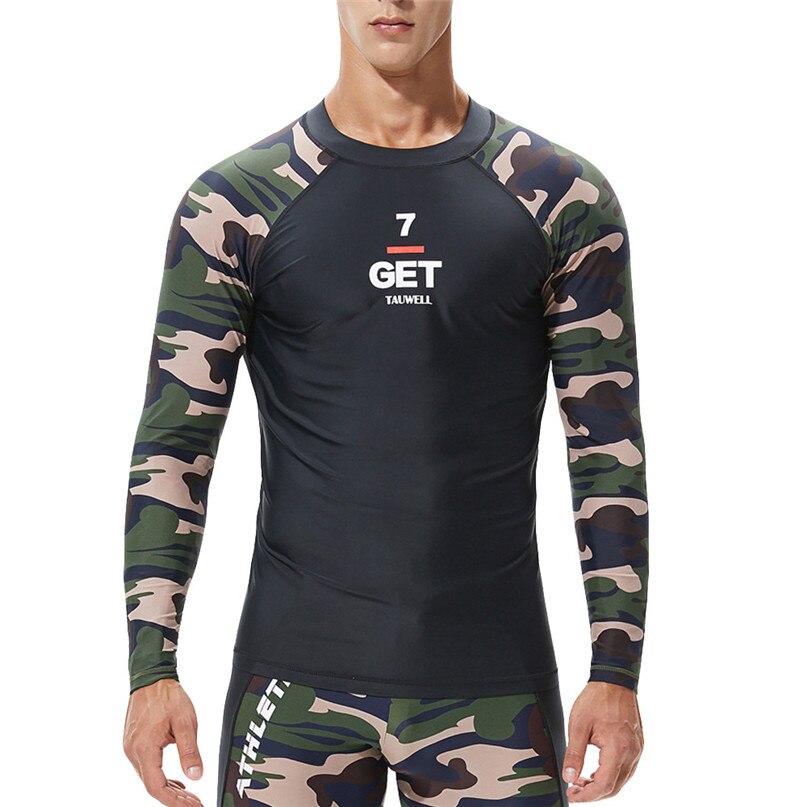 Uv beskytte surfing udslæt vagt mænd badetøj langærmet badedragt herre rashguard surf shirt til svømning sejlads dykning våddragter 2: Militærgrøn / L