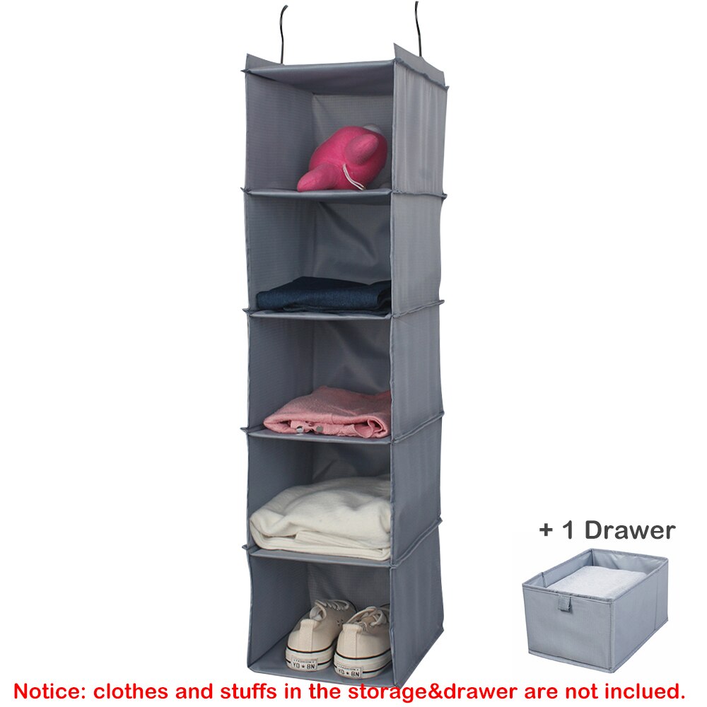 3/4/5/6 Layers Hanging Closet Organizer Home Organizer Holder Hanging Organizer Hook Drawer Rack Closet Wardrobe Storage Bags: 5-Layer with Drawer