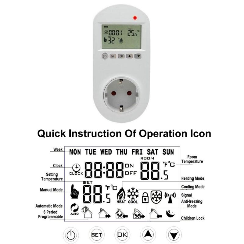 Prise Programmable Thermostat prise ue 16A chauffage électrique par le sol régulateur de température ambiante