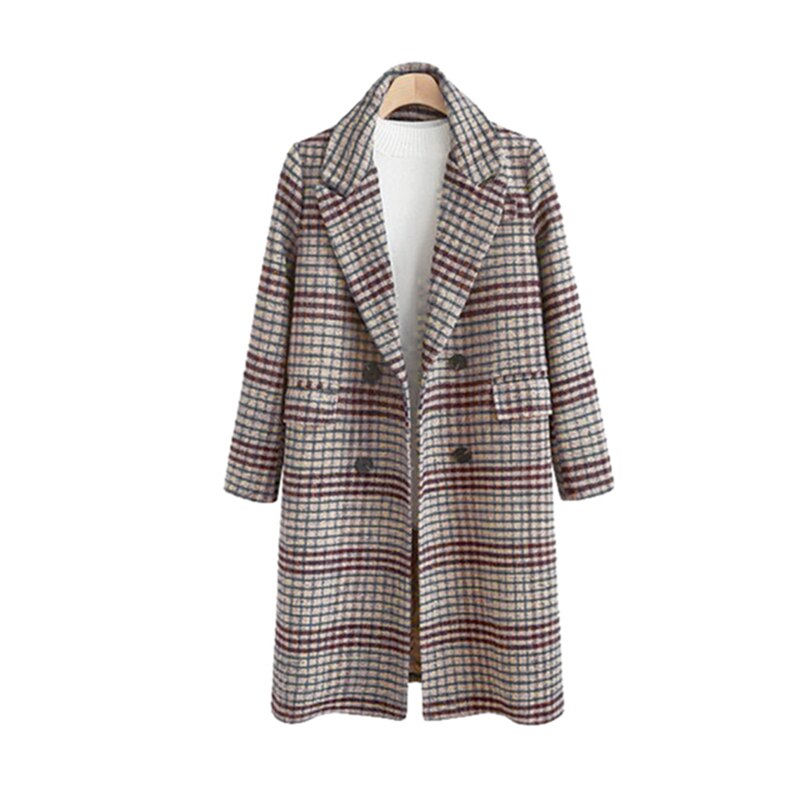 Høst vinter dame ullfrakk løs tartan uformelt Plus størrelse 4xl lange ullfrakker damejakke