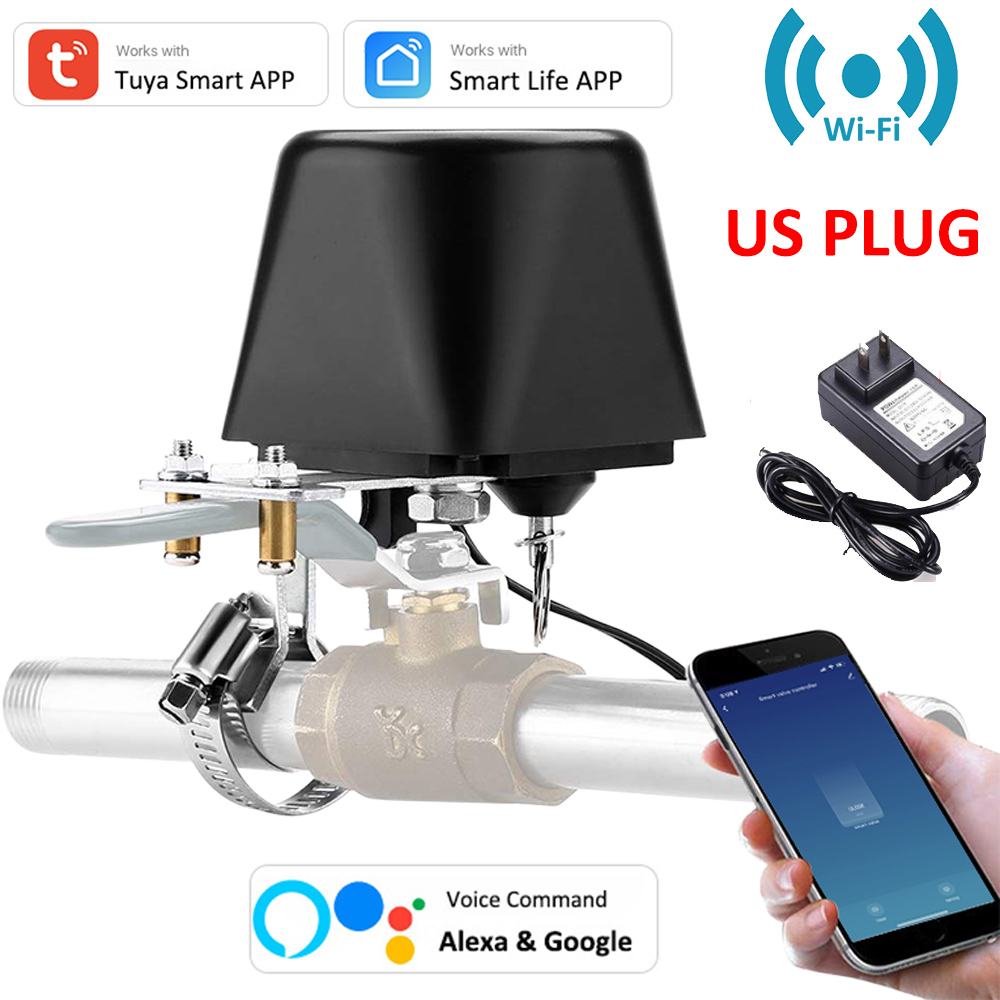 Motorized Ball Valve Watering Timer WiFi Electric Water Shutoff Controller Robot Auto Tuya Smart Alexa Google Valve Control: US Plug
