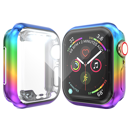 360- ai klokkedeksel til apple watch-deksel 3 2 1 42mm 38mm mykt fargerikt tpu-skall + skjermbeskytter for iwatch 5 4 44mm 40mm: Blå-grønn-gul / 44mm for serie 4 5