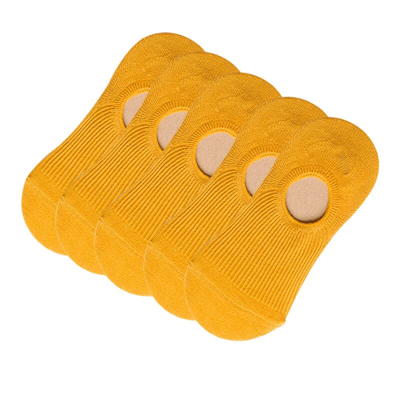 5Pairs/lot Spring Summer Women Socks Solid Wild Shallow Mouth Vertical Stripes Silicone Non-slip Invisible Sock Slipper: Yellow
