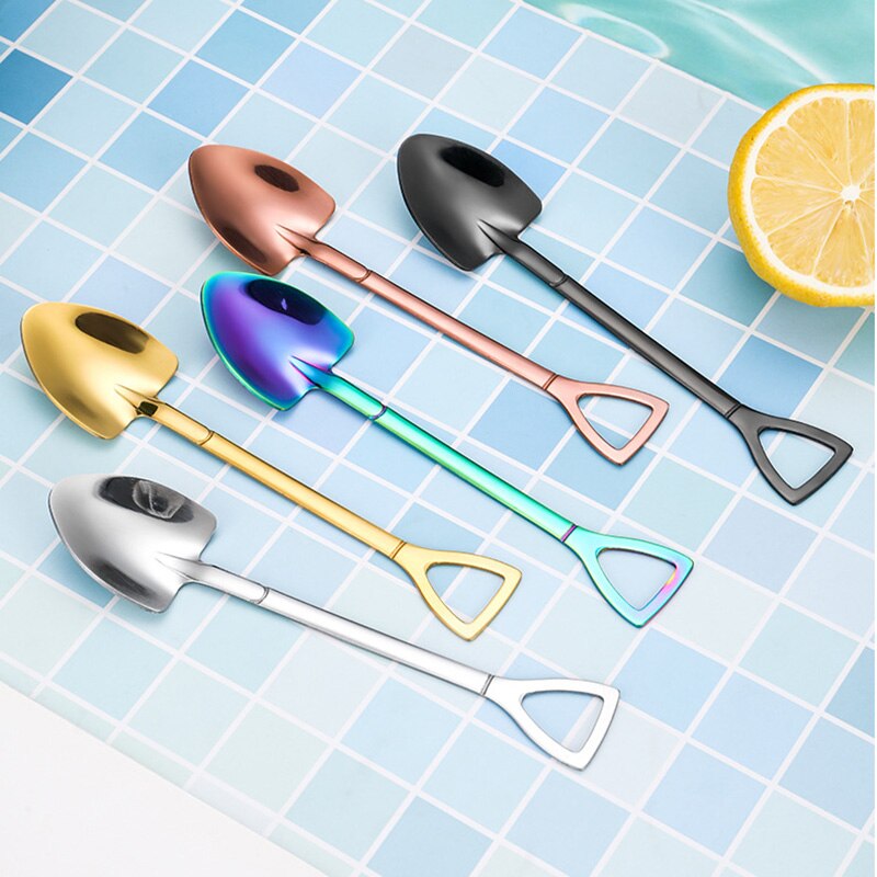 2pcs Coffee Spoon Cutlery Set Stainless Steel Retro Iron Shovel Ice Cream Fruit Spoon Scoop Spoon Tea-spoon Tableware