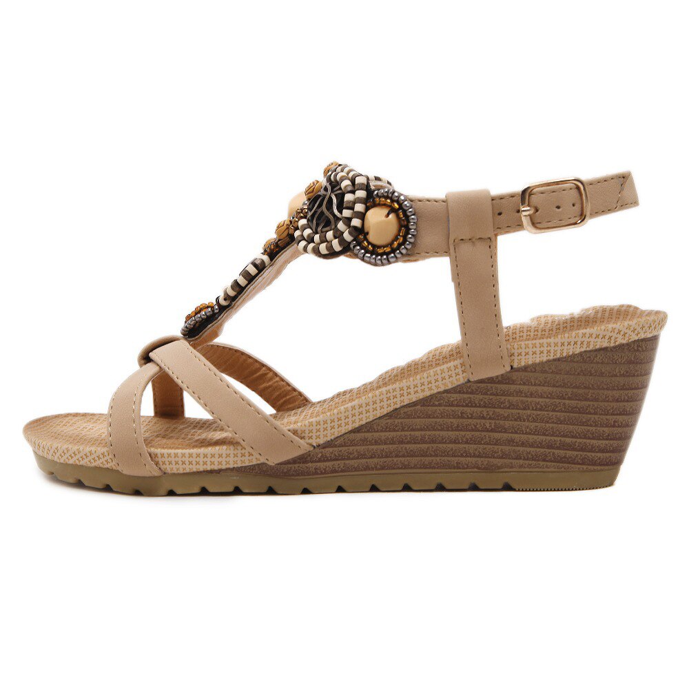 Yaerni bohemia keilsandalen für damen, sommer, Jahrgang, strass, kippen-Flops, strandschuhe