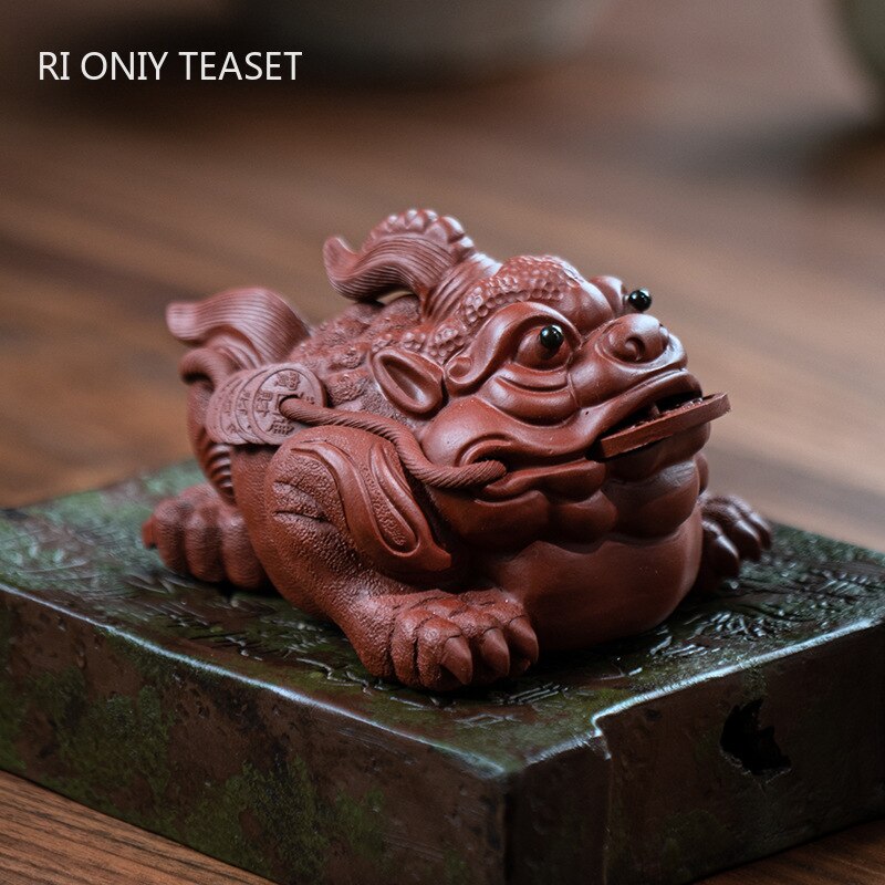 Adornos de estatua de sapo dorado hechos a mano, escultura de Mascota de té de arcilla púrpura Yixing, artesanías, juego de té chino, de decoración