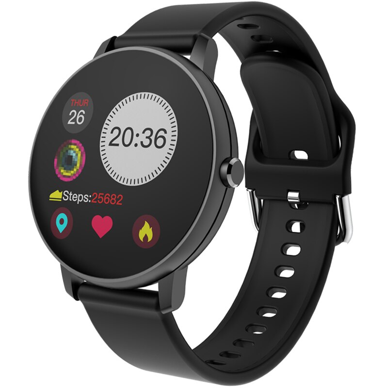 2020 relógio inteligente mulher freqüência cardíaca fitness rastreador relógio masculino à prova dwaterproof água monitor de pressão arterial smartwatch redondo para android ios: P8 Black