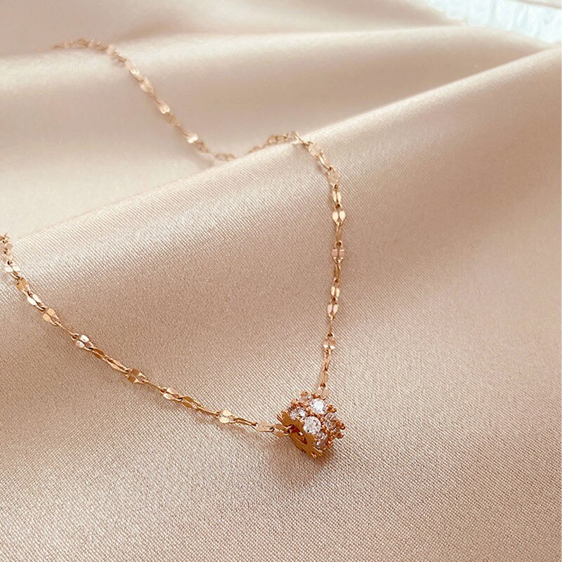 Gold Neck Chains with Cubic Zirconia Pendant Women Choker Necklace Charms Unique Trend Christmas for Wife Lover