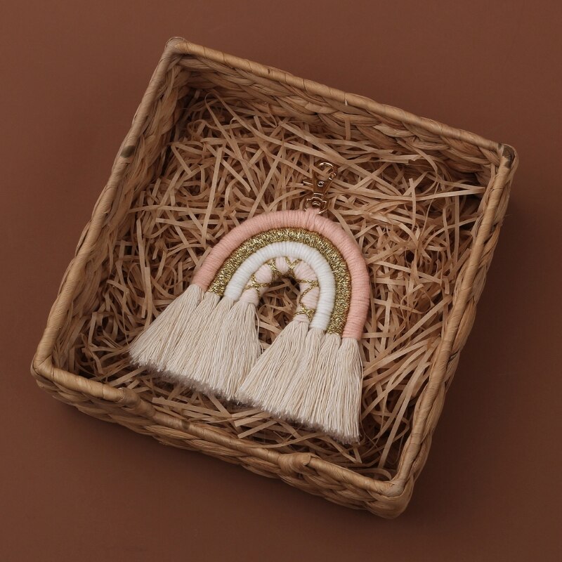 Weaving Macrame Rainbow Keychains Women Girls Boho Handmade key Holder Keyring Bag Charm Pendant Car Hanging