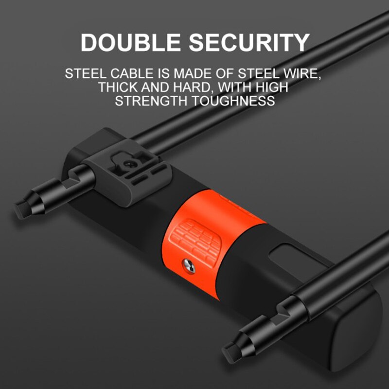 Bicycle U-Lock with Cable,Alloy Steel Cable Lock and Cable, U-Lock, Bicycle Battery Car, Motorcycle Car Lock, Anti-Theft Lock, A