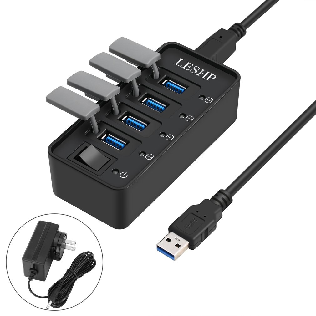 4 Poorts Usb 3.0 Hub High Speed 5Gbps Usb 3.0 Data Hub Splitter Met Leds & Switch Externe Power adapter Voor Pc Laptop