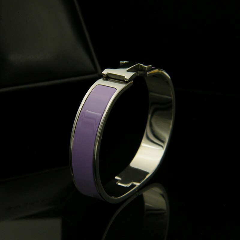 Schmuck H Form Armreifen Berühmte Armreif für Frauen Silber farbe Überzogen Italien armbänder Schmuck 16,5 cm: Silver Light Purple