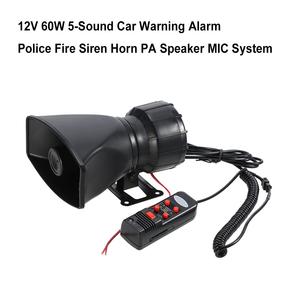 12V 60W 5 Sound Car Warning Alarm Police Fire Siren Horn Loud PA Speaker MIC System