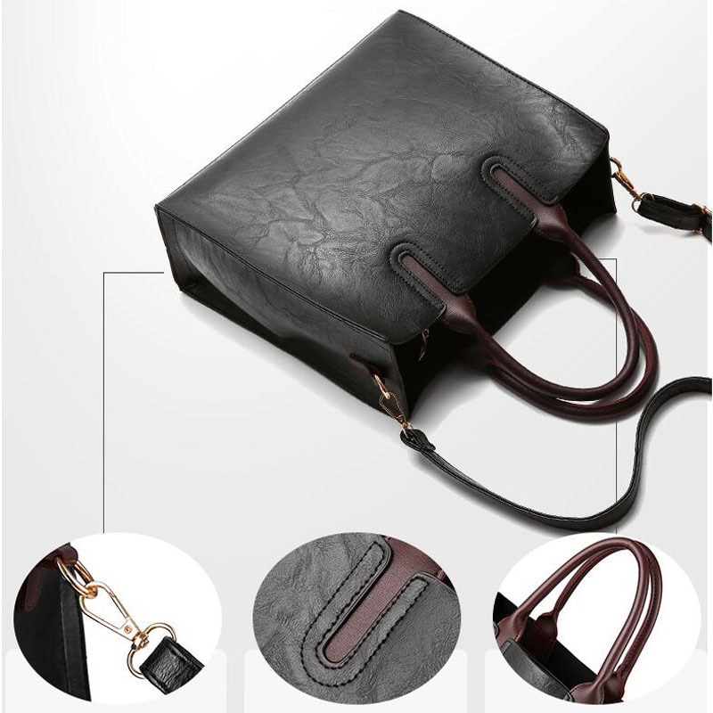 Famous Brand Handbags Leather Bags Women Large Capacity Vintage Hand Top-Handle Bags Solid Tote Ladies Shoulder Bag