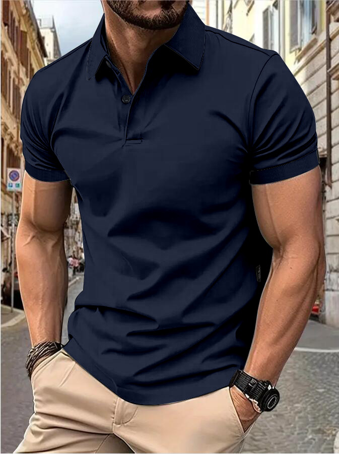 Manica corta da uomo Tinta unita manica corta casual quotidiana risvolto casual manica corta abbottonata T-shirt top casual da uomo: XXL / Blu Navy