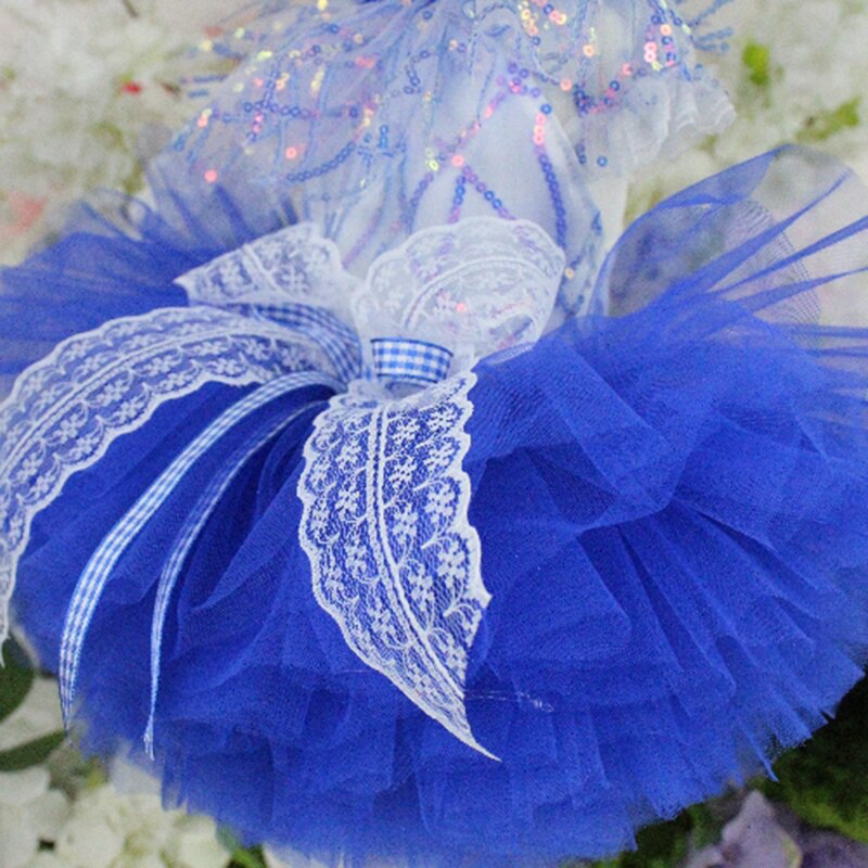 Vestido de perro hecho a mano con lentejuelas de cachorro azul, ropa de hilo multicapa, tutú de princesa, vestido de boda para perros pequeños, foto artística de Chihuahua