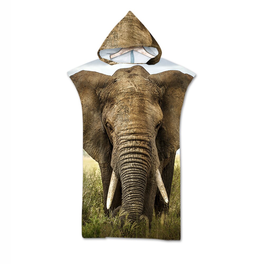 Microfiber Changing Robe Bath Towel Outdoor Hooded Wetsuit Print Elephant Beach Towel Poncho Bathrobe Cloak For Adult Swimming: 5