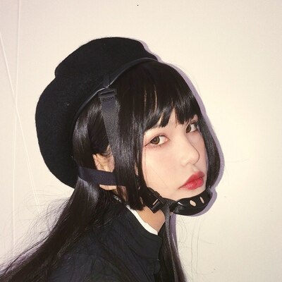 Harajuku Fibbia Regolabile Donna Berretti Neri di Modo di Autunno di Inverno Della Ragazza del Cappello Pittore