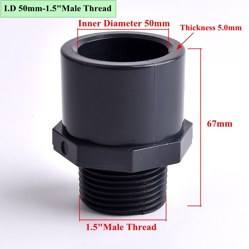 1/2"To 2" Male Thread Straight Connector Aquarium Water Tank UPVC Pipe Quick Equal Joint Garden Irrigation Watering Fittings: 2pcs / 1.5 inch to 50mm