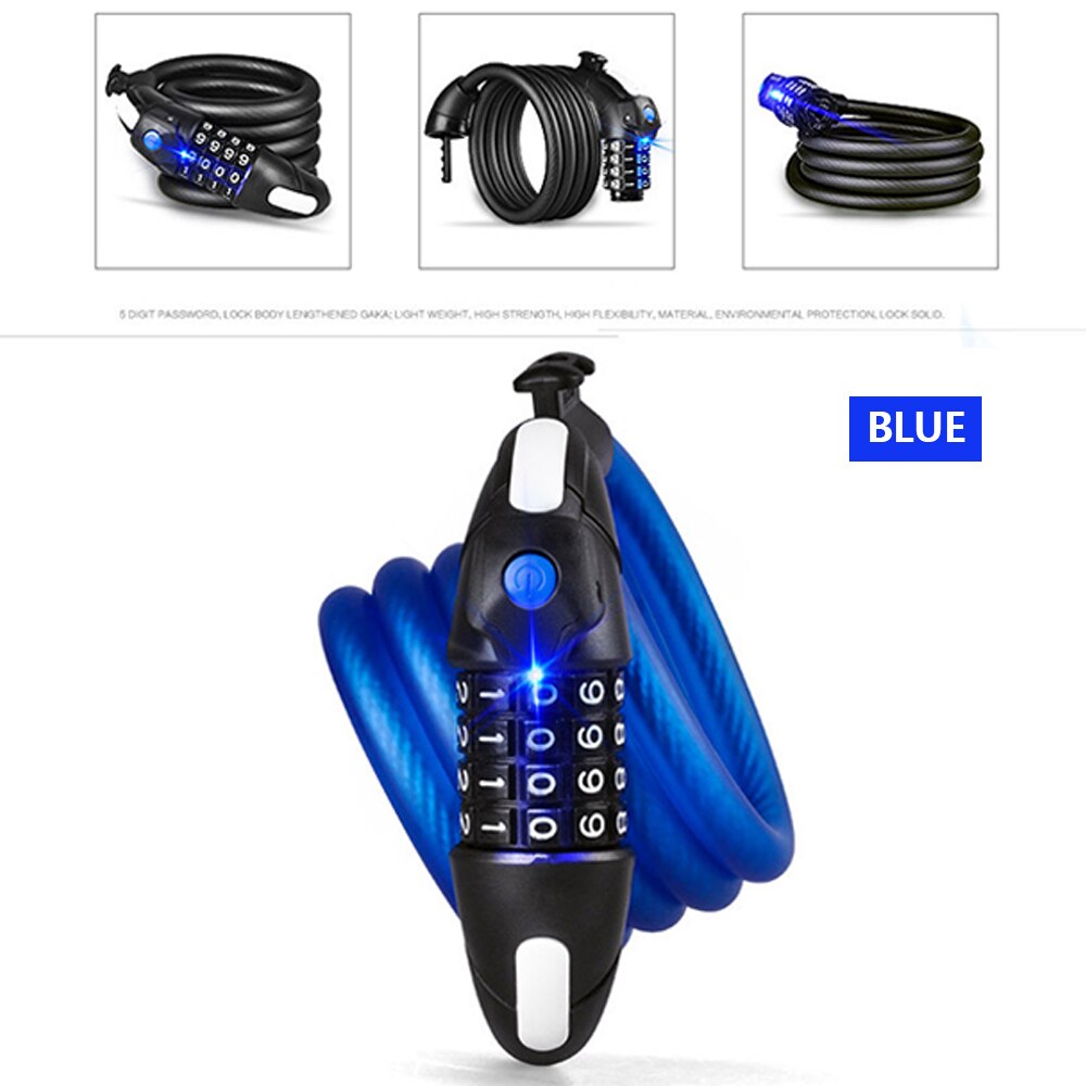 Anti-Theft Bike Lock 4 Digit Code Combination Stainless Steel Cable Spiral Bicycle Security Lock Riding Equipment MTB Bike Lock