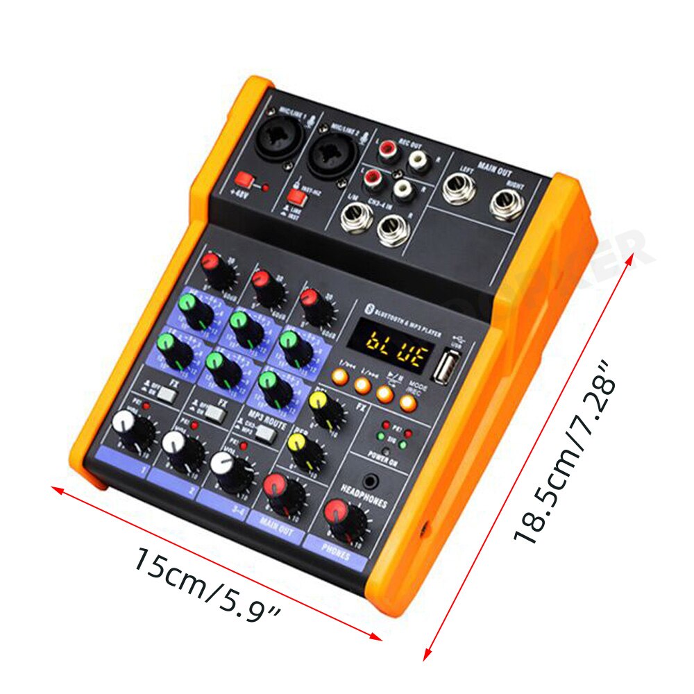 4 Kanaals Audio Mixer Console Met Draadloze Microfoon Sound Mixing Met Bluetooth Usb Mini Dj Mixer Voor Computer Recording